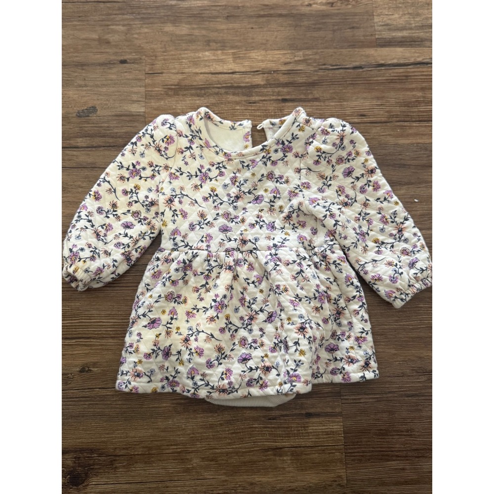 Old Navy Baby Girls Quilted Floral Long‎ Sleeve Romper Dress 6-12 Months Kidcore